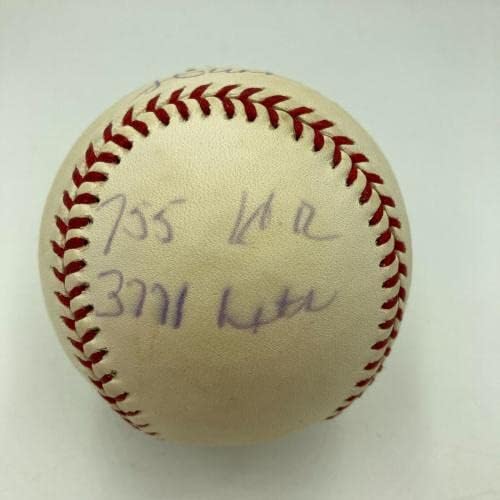 Ханк Аарон 755 Начало-ранов 3771 Удар С Автограф Stat Baseball JSA COA - Бейзболни Топки с Автографи