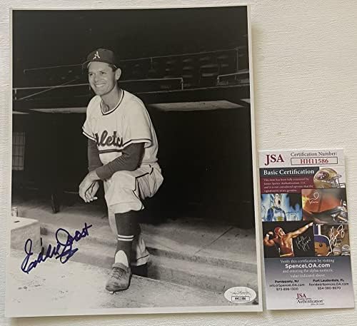 Еди Джост (ум. 2011) Реколта Лъскава фотография размер 8x10 с автограф Philadelphia A ' s Athletics с автограф Удостоверяване JSA