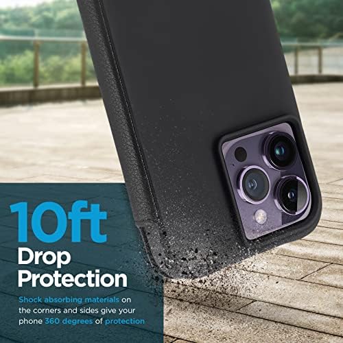 Чанта-Портфейл-награда на Mate за iPhone 14 Pro Max Case - Черен [Защита от падане на 10 фута] [Съвместим с MagSafe] Магнитна флип-надолу капачката-за награда от естествена камешковой на кожата, пейзажно стойка, държач