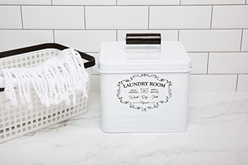 Контейнер за прах за пране Nine Royal Титуляр за сушилни листа - Кутия за съхранение на бельо в пералня - Декор пране в фермерска къща в ретро стил - Метална кофа с надпис ?
