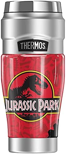 ТЕРМОС Джурасик Парк червено-шарени Тираннозавра и логото на STAINLESS KING, Пътен Чаша от Неръждаема Стомана, с вакуумна изолация и двойни стени, 16 унции