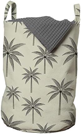 Чанта за дрехи Ambesonne Palm Tree, Реколта Плантационные Аксесоари в Тропически Хавайски стил, Кошница за дрехи с дръжки, Закрывающаяся на шнур, за пране, 13 x 19, Бледо каки и ?