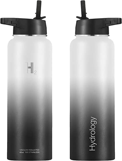 Спортна бутилка за вода H2 Hydrology с 3 КАПАЦИ (Слама капак и чучур) | С широко гърло от Неръждаема стомана с двойна Вакуумна изолация | Спортен Термос за топла и студена вода, Фланец, без пот (40 грама на ден и нощ)