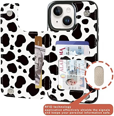 Obbii е Съвместим с iPhone 14 6,1 и iPhone 13 6,1 Чанта-портфейл с държач за карти, Панти калъф-за награда, поставка от изкуствена кожа, отделения за карти, Двойна магнитна закопчалка и RFID-принудителна на кутията