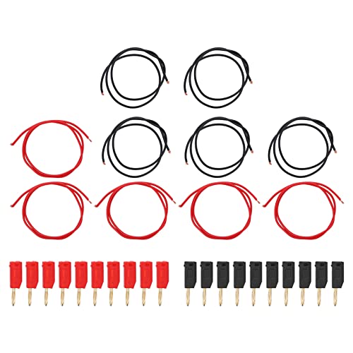 5 Комплекта тестови кабели с конектор тип Банан с жак 2 mm, позлатени от месинг и PVC 10А, Штабелируемый Изпитване на кабел тип Банан за електрически проекти (черно и червено)