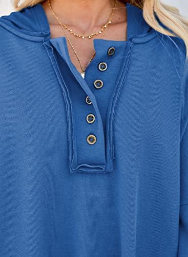 HOTAPEI / Дамски Ежедневни Блузи с V-образно деколте и дълъг ръкав, Копчета, Съкратен Пуловер, Hoody С качулка, Върхове