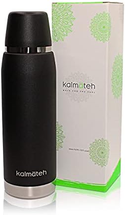 Kalmateh Thermos - Термос от неръждаема стомана с вакуумна изолация с двойни стени (760 мл) За точно узряване и запазване на топлината - За Yerba Mate, кафе, чай, къмпинг (Черен)