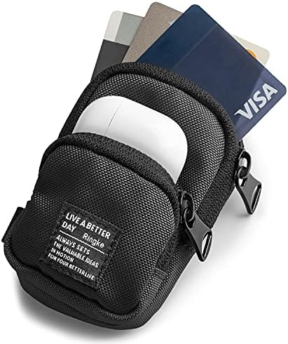 Мини чанта Ringke [С два джоба], Найлонова чанта, Малка чанта за AirPods, Galaxy Рецептори, жак за Слушалки, карти, лични карти - Черен