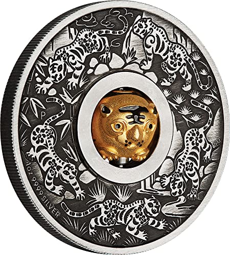 2022 Модерна Възпоменателна монета PowerCoin Година на Тигъра, Въртящи Чар, една Сребърна Монета с тегло 1 Унция, 1 долар Тувалу 2022, Антични гарнитури