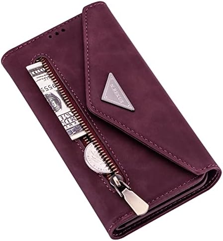 Калъф-чанта Ephoou по рамото за Samsung Galaxy S23 Ultra (не за S23 или S23 + Plus) за жени, Калъфи-с цип портмонето с регулируема каишка и държач за карти за чанти Galaxy S23 Ultra -Вино-червено