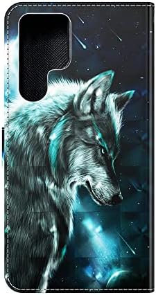 COTDINFOR е Съвместим с Samsung Galaxy S22 Ultra Case Кожен портфейл с държач за карти Флип калъф с шарките на магнити и стойка Калъф за телефон Samsung Galaxy S22 Ultra ПУ Wolf