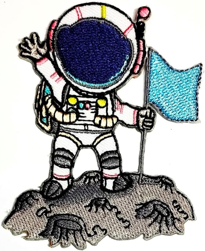 Салфетки плюс 2 бр. Астронавт на Луната Карикатура Космическото приключение бродирана нашивка iron икона шият нашивку Облекло Бродерия Апликация стикер Плат за шиене