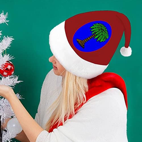 Коледна шапка с флага на Южна Каролина, Коледна шапка на Дядо Коледа за възрастни унисекс, комфортна класическа коледна шапка за коледно парти, празник