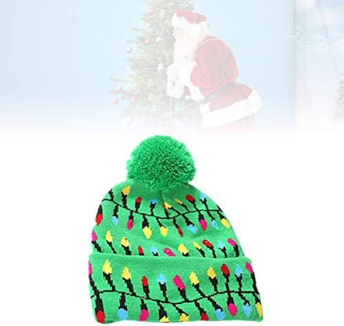 Abaodam Коледна Светещ Вязаная Шапчица Revers Hat Шапка на Дядо Коледа Лъскава Вязаная Коледна Шапка с впечатляващ дизайн за деца и Възрастни - Лека нишка (Зелена) за Коледна украса