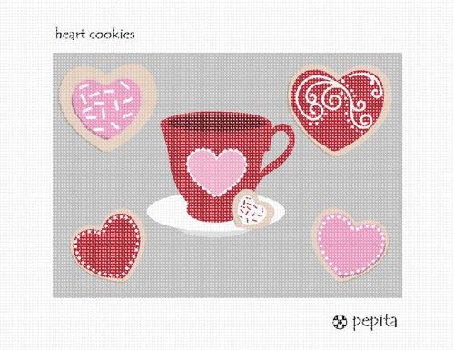 комплект за бродиране pepita: Бисквити във формата на сърца, 10 x 7