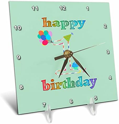 3dRose С 1 м, честит рожден Ден, Торта със Свещ, балони, Шапка, различни цветове Настолни Часовници (dc_352170_1)